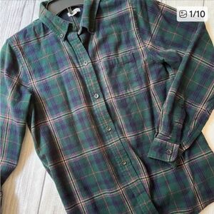 L.L. Bean Dark Green and Purple Plaid Shirt